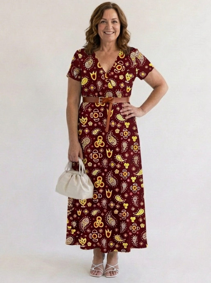 Women's Floral V-Neck Short Sleeve Maxi Dress