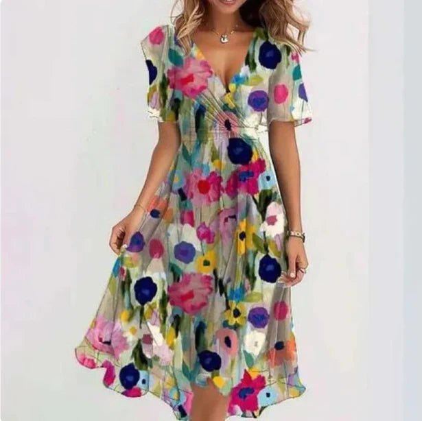 Women's Floral V-Neck Wrap Midi Dress