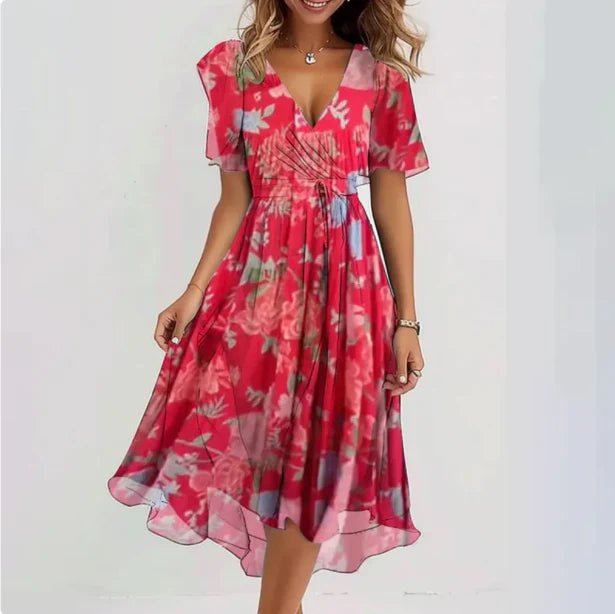 Women's Floral V-Neck Wrap Midi Dress - Roze