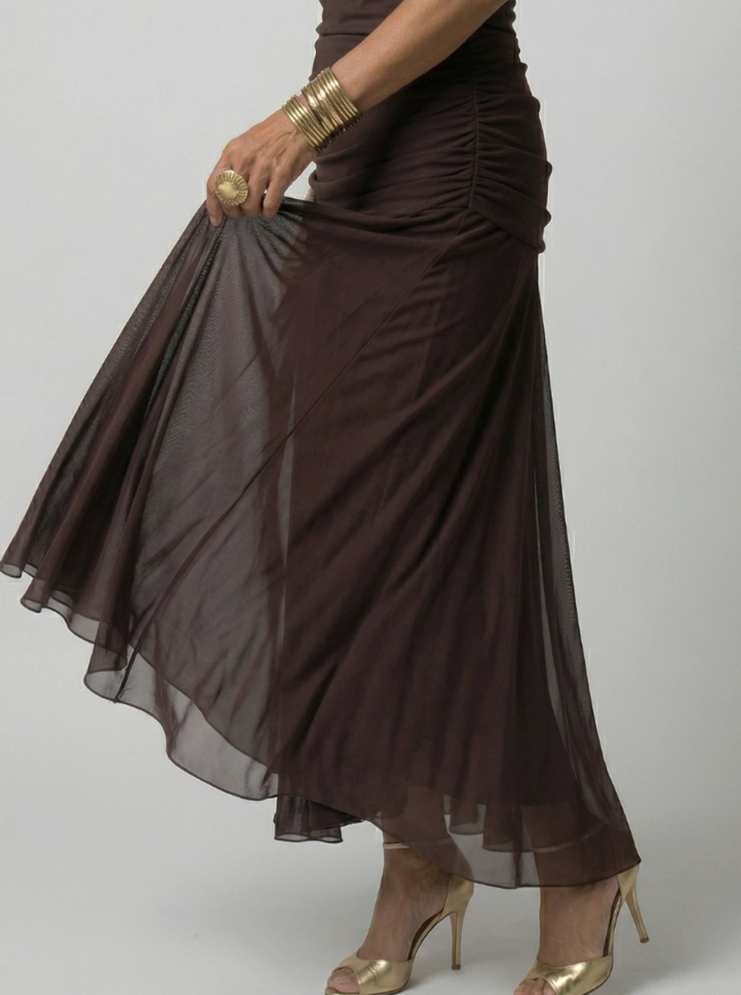 Women's Flowy Midi Dress Off-Shoulder Draped V-Neck Floral Chiffon