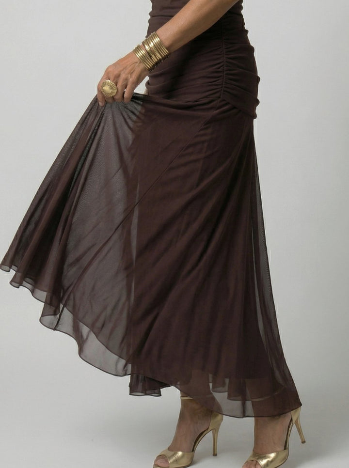Women's Flowy Midi Dress Off-Shoulder Draped V-Neck Floral Chiffon