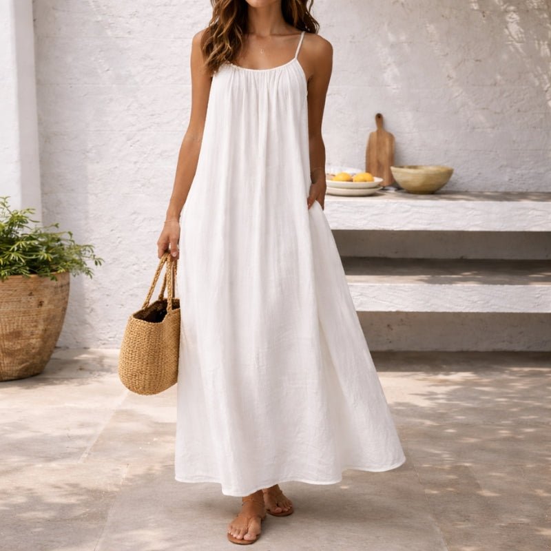 Women's Flowy Spaghetti-Strap Gathered Maxi Dress Pockets