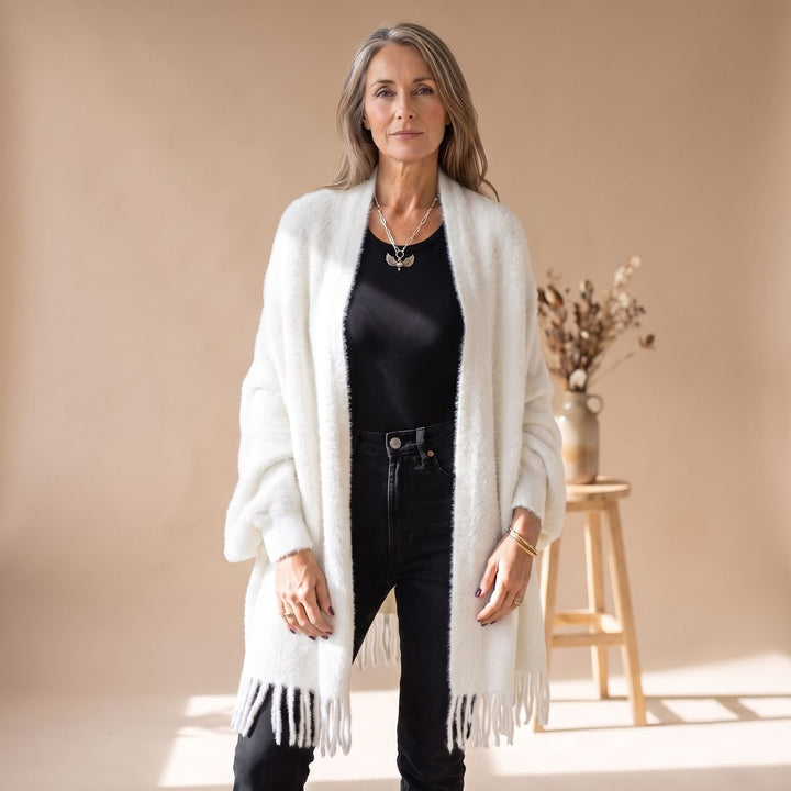 Women's Fluffy Faux Fur Open-Front Fringe Cardigan Coat