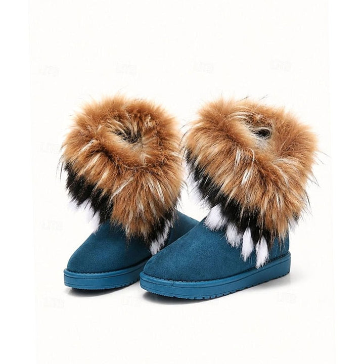 Women's Fluffy Faux-Fur Trim Slip-On Winter Snow Boots - Blue