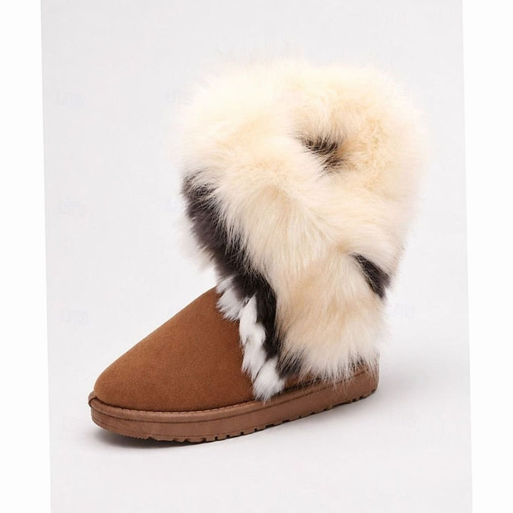 Women's Fluffy Faux-Fur Trim Slip-On Winter Snow Boots - White / Yellow