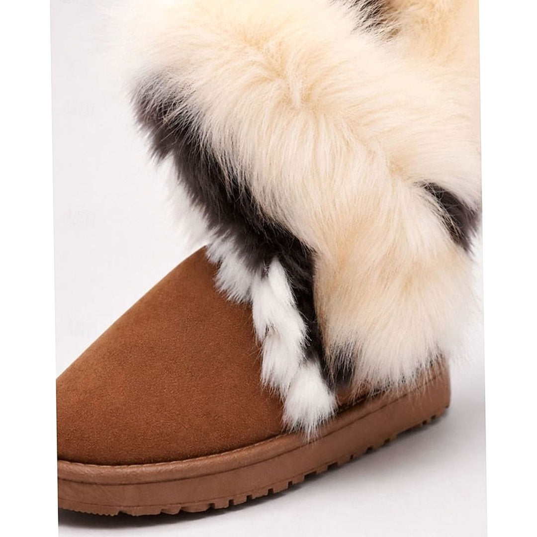 Women's Fluffy Faux-Fur Trim Slip-On Winter Snow Boots