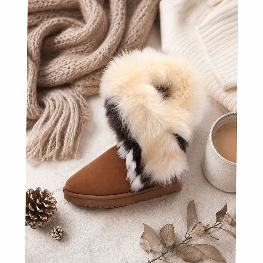 Women's Fluffy Faux-Fur Trim Slip-On Winter Snow Boots