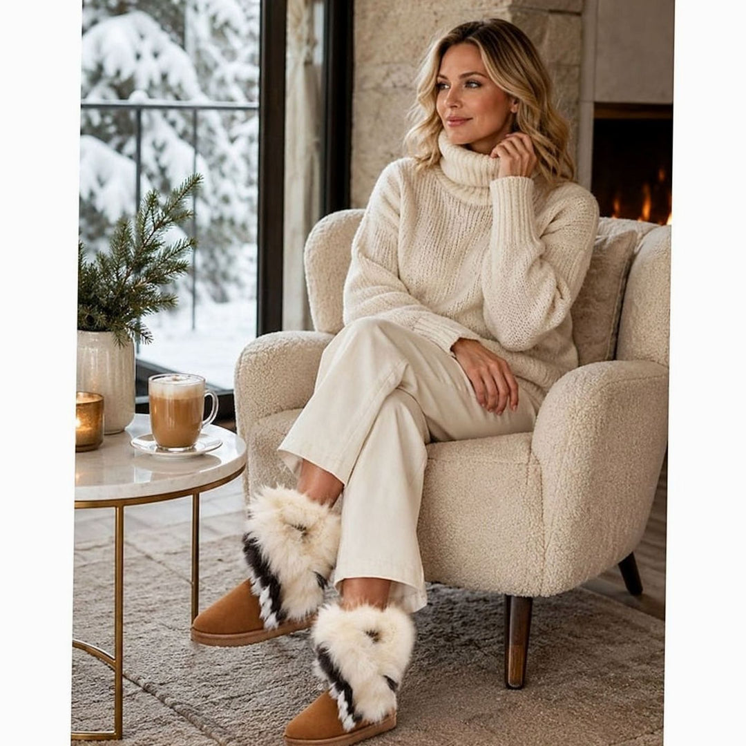 Women's Fluffy Faux-Fur Trim Slip-On Winter Snow Boots