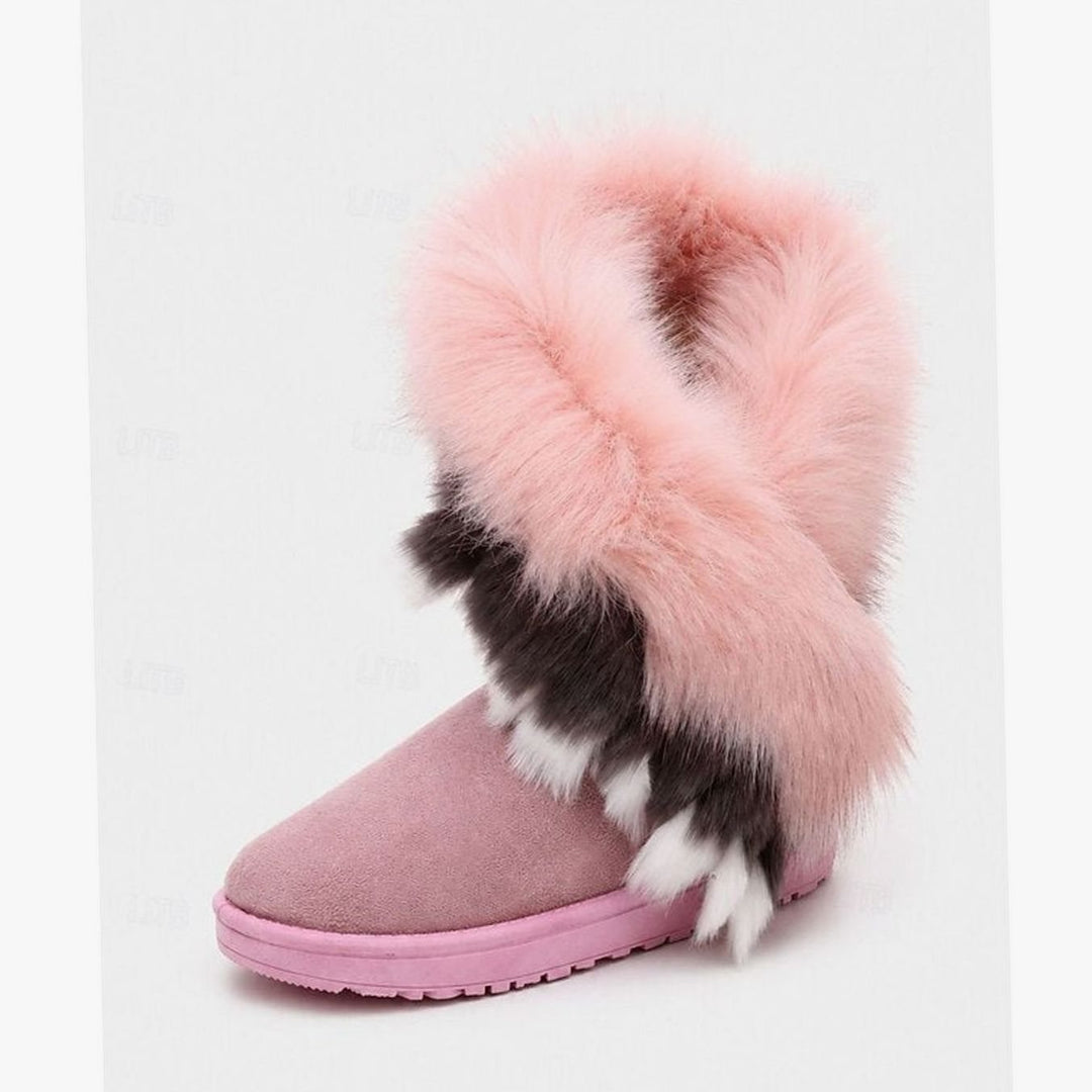 Women's Fluffy Faux-Fur Trim Slip-On Winter Snow Boots - Pink