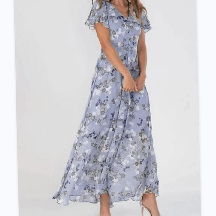 Women's Flutter-Sleeve V-Neck Floral Dress Maxi