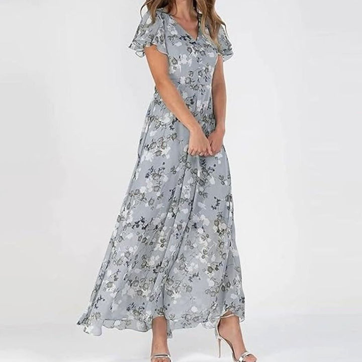 Women's Flutter-Sleeve V-Neck Floral Dress Maxi