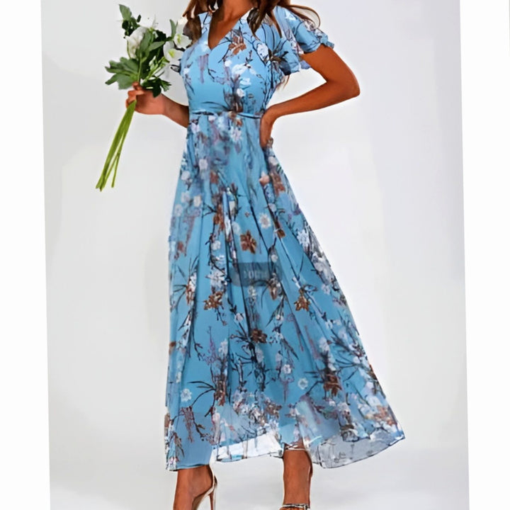 Women's Flutter-Sleeve V-Neck Floral Dress Maxi