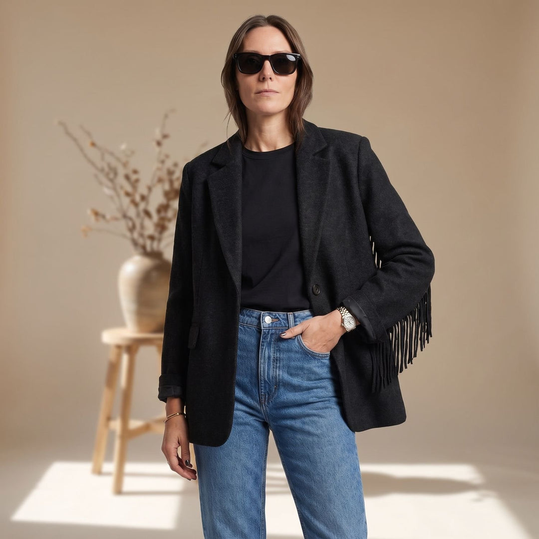 Women's Fringe-Trim Woolen Tailored Blazer Coat