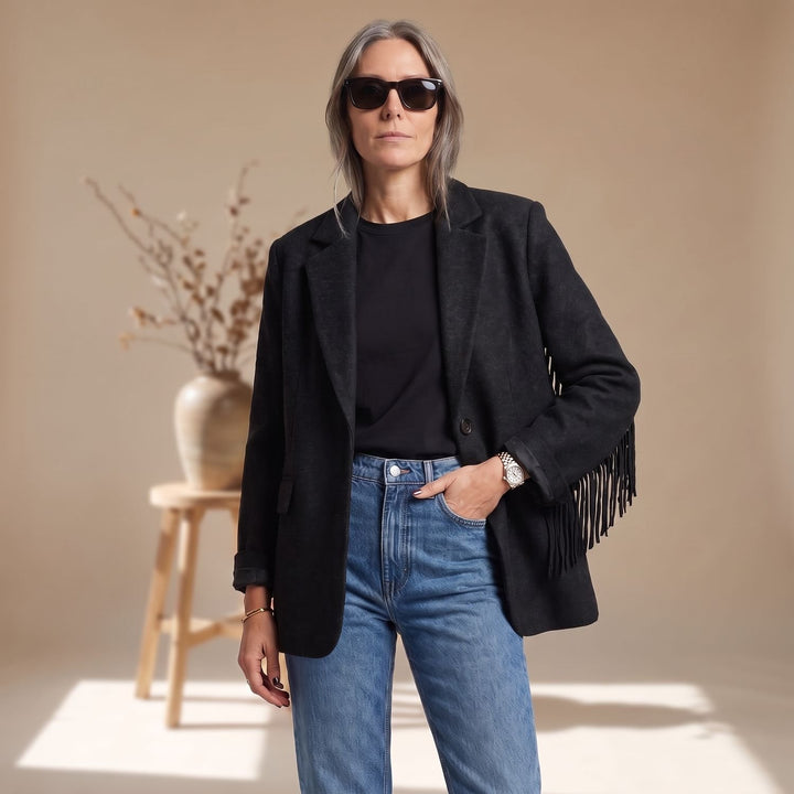 Women's Fringe-Trim Woolen Tailored Blazer Coat