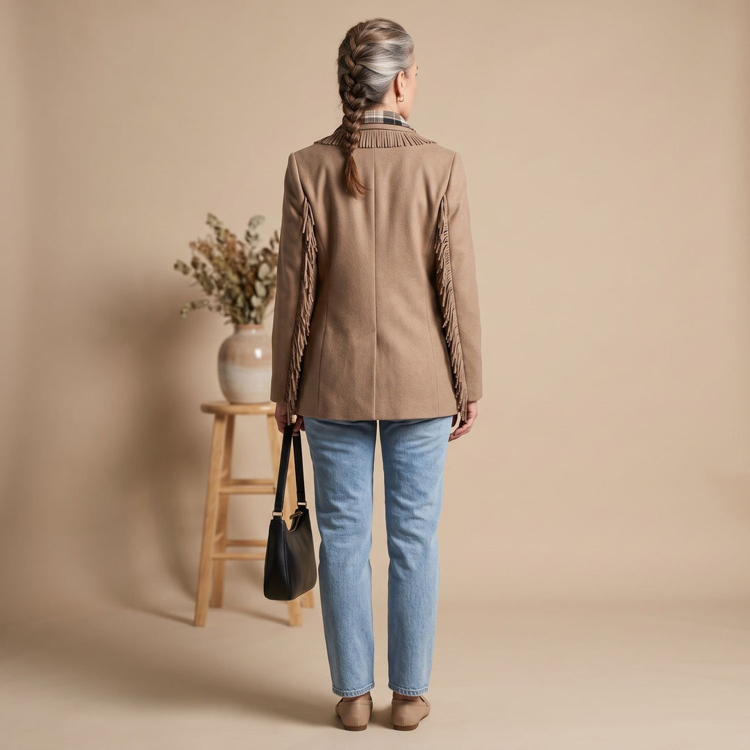 Women's Fringe-Trim Woolen Tailored Blazer Coat