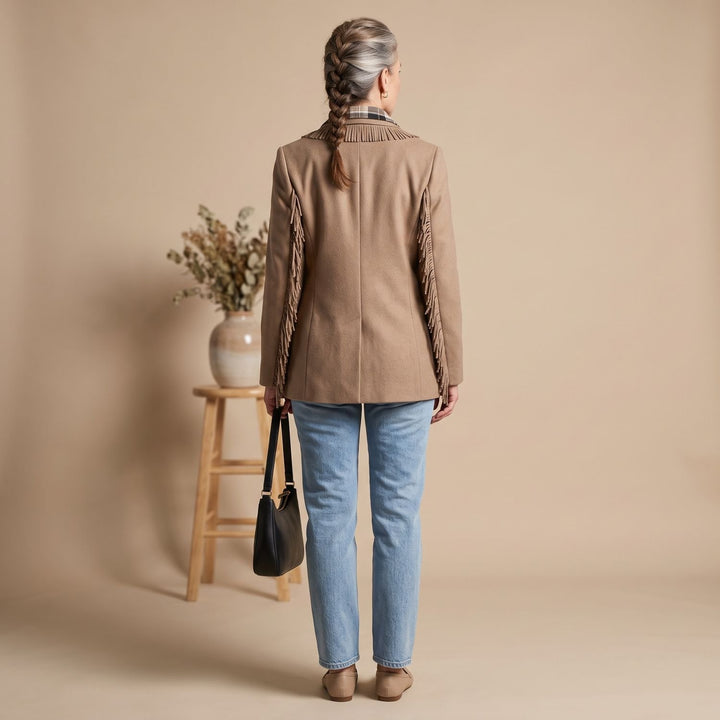 Women's Fringe-Trim Woolen Tailored Blazer Coat