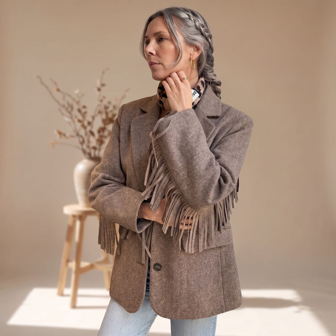 Women's Fringe-Trim Woolen Tailored Blazer Coat