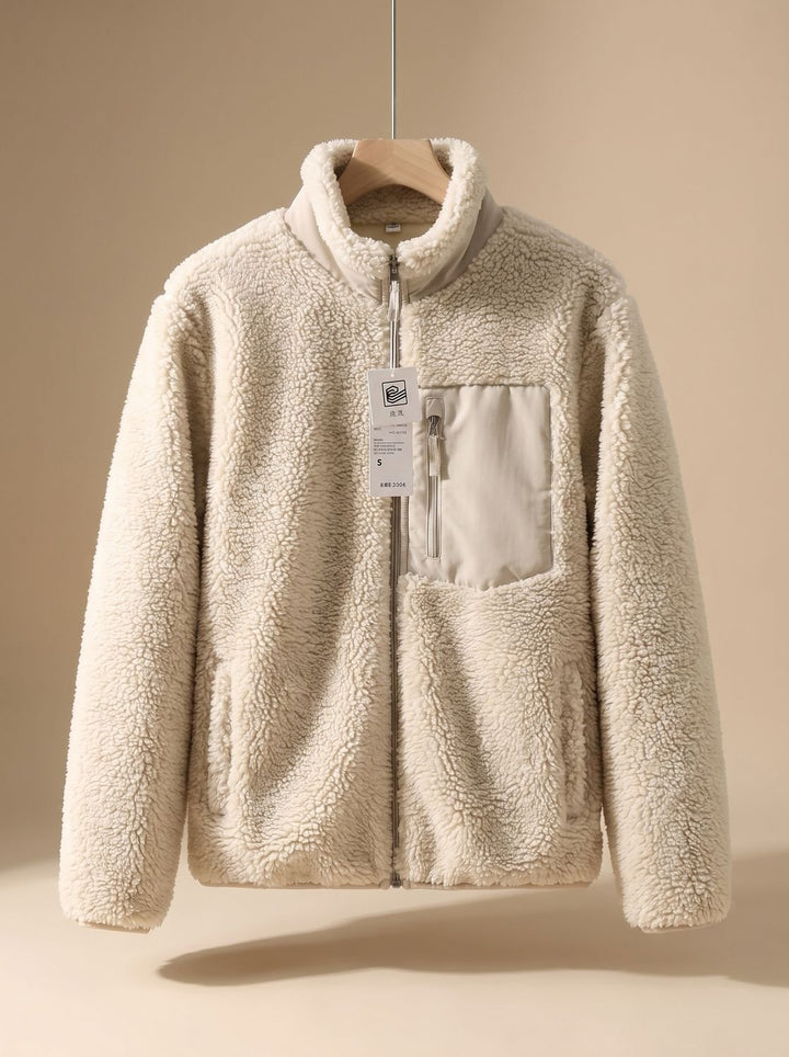 Women's Full Zip-Up Sherpa Fleece Relaxed-Fit Jacket, Beige - Beige
