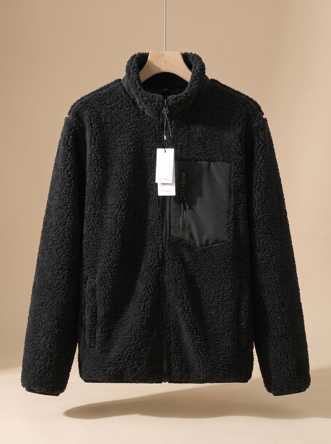 Women's Full Zip-Up Sherpa Fleece Relaxed-Fit Jacket, Beige - Black