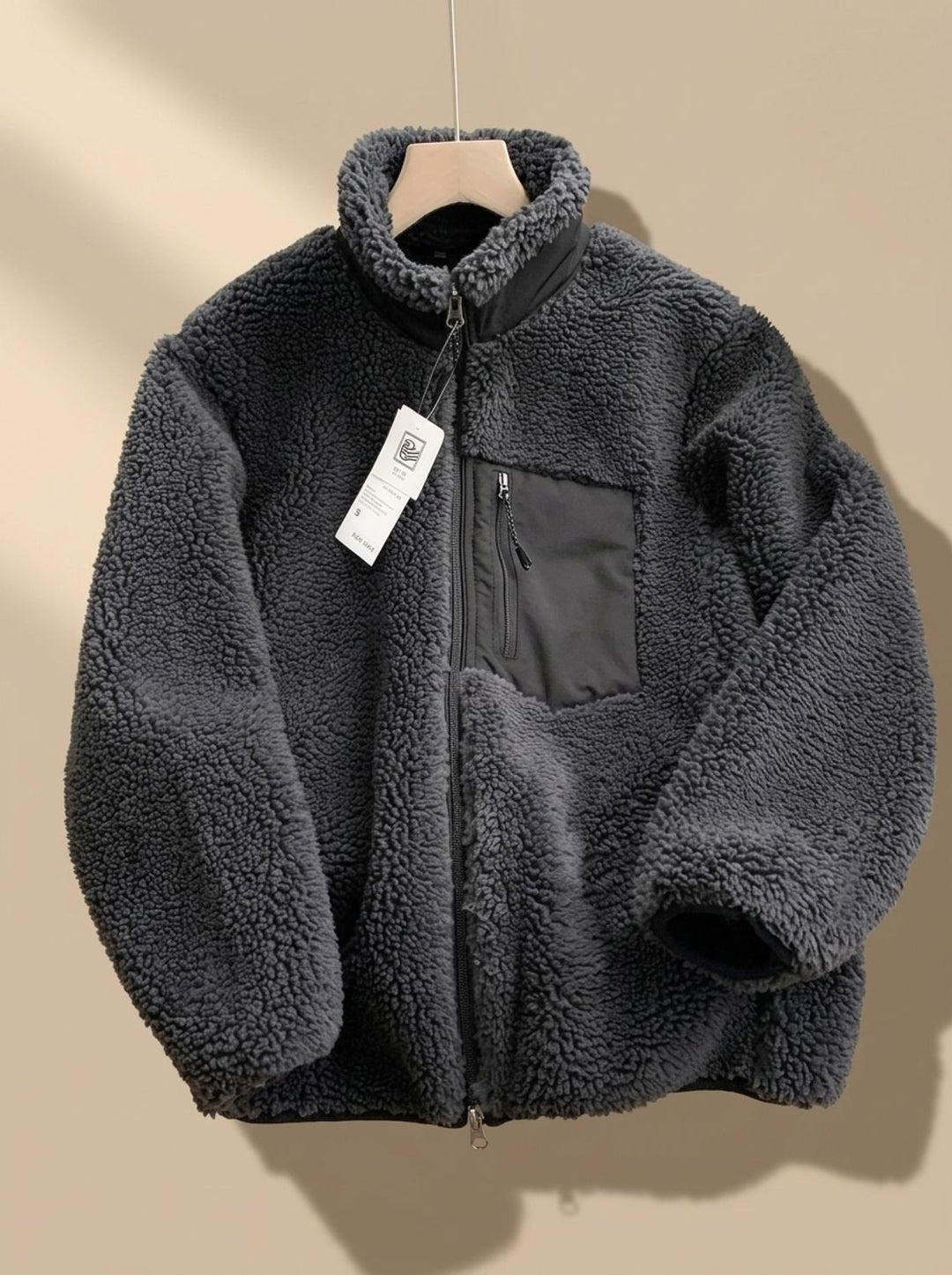 Women's Full Zip-Up Sherpa Fleece Relaxed-Fit Jacket, Beige - Grey