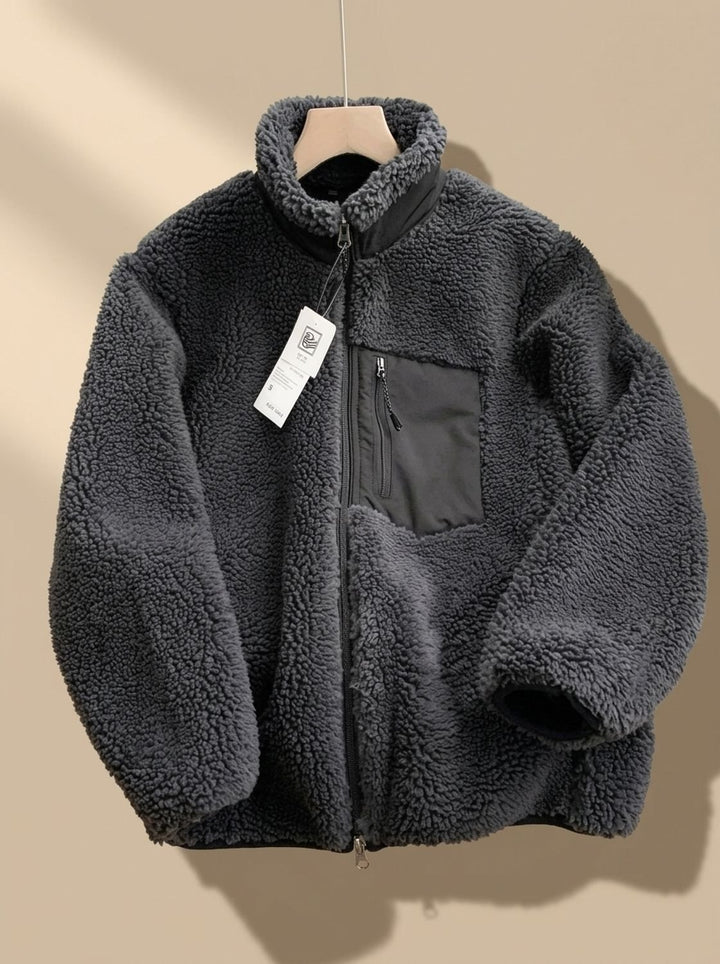 Women's Full Zip-Up Sherpa Fleece Relaxed-Fit Jacket, Beige - Grey