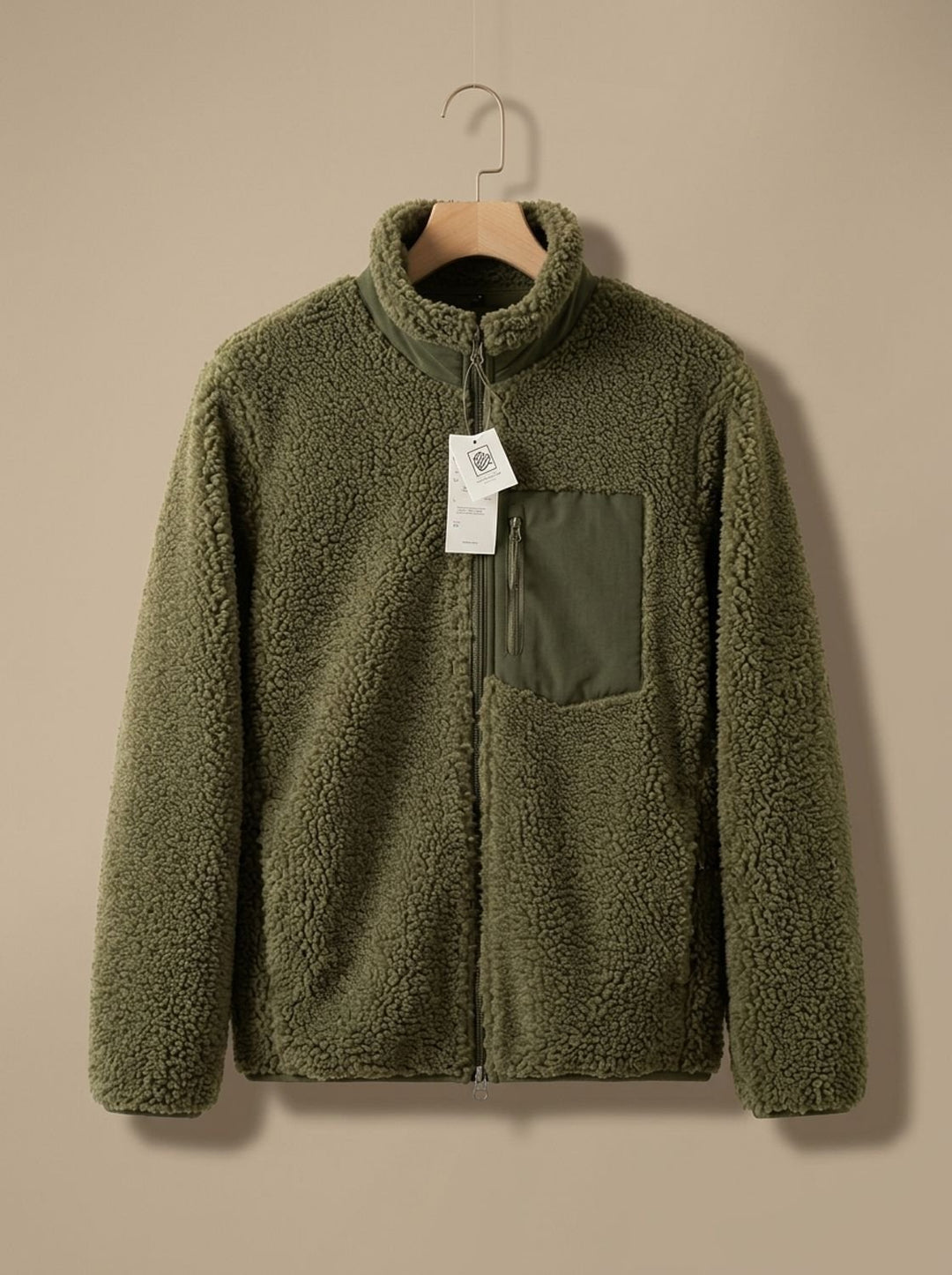 Women's Full Zip-Up Sherpa Fleece Relaxed-Fit Jacket, Beige - Army Green