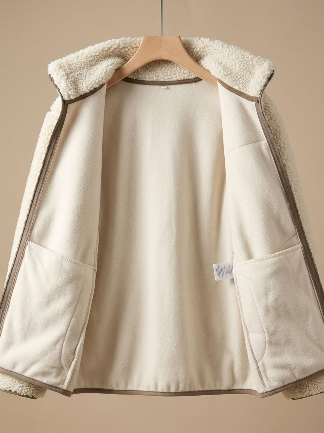 Women's Full Zip-Up Sherpa Fleece Relaxed-Fit Jacket, Beige