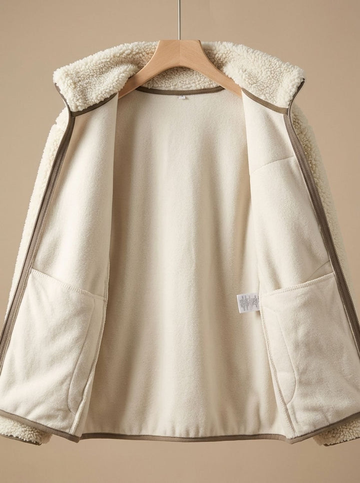 Women's Full Zip-Up Sherpa Fleece Relaxed-Fit Jacket, Beige