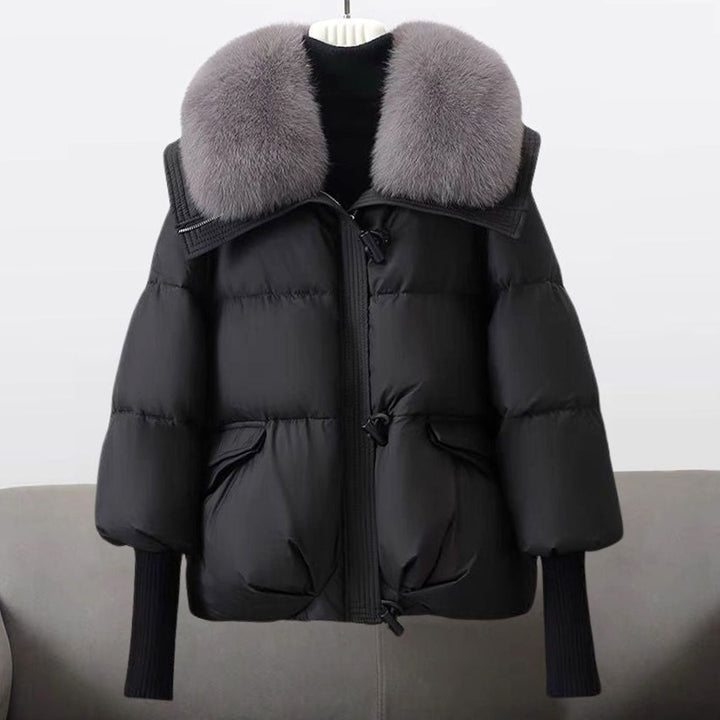 Women's Fur-Collar Padded Puffer Winter Jacket - Black