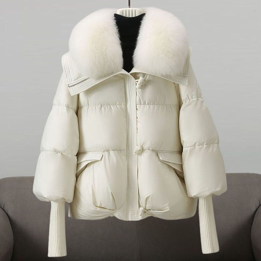 Women's Fur-Collar Padded Puffer Winter Jacket - White