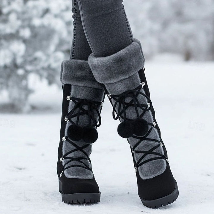 Women's Fur-Trimmed Lace-Up Knee-High Snow Boots