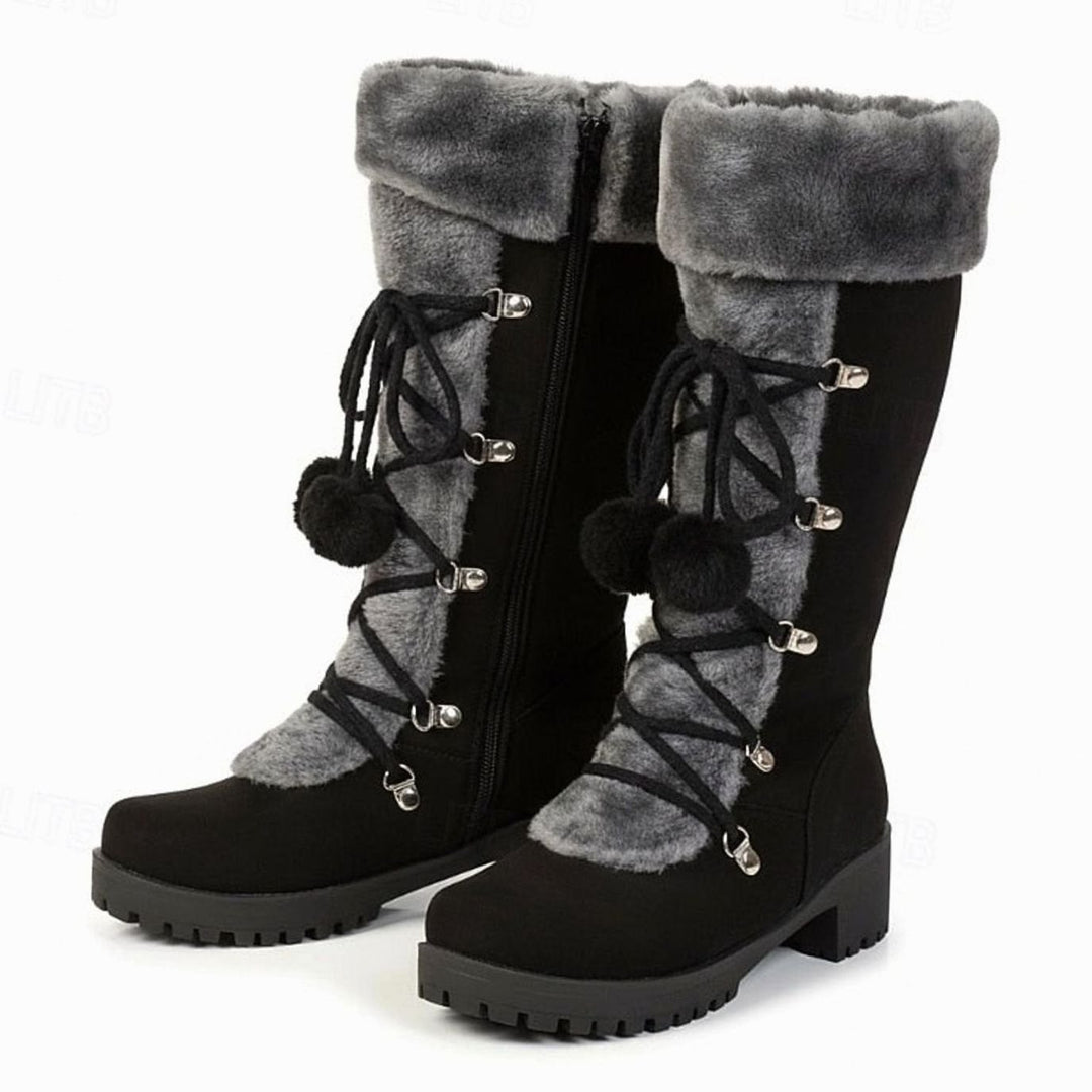 Women's Fur-Trimmed Lace-Up Knee-High Snow Boots