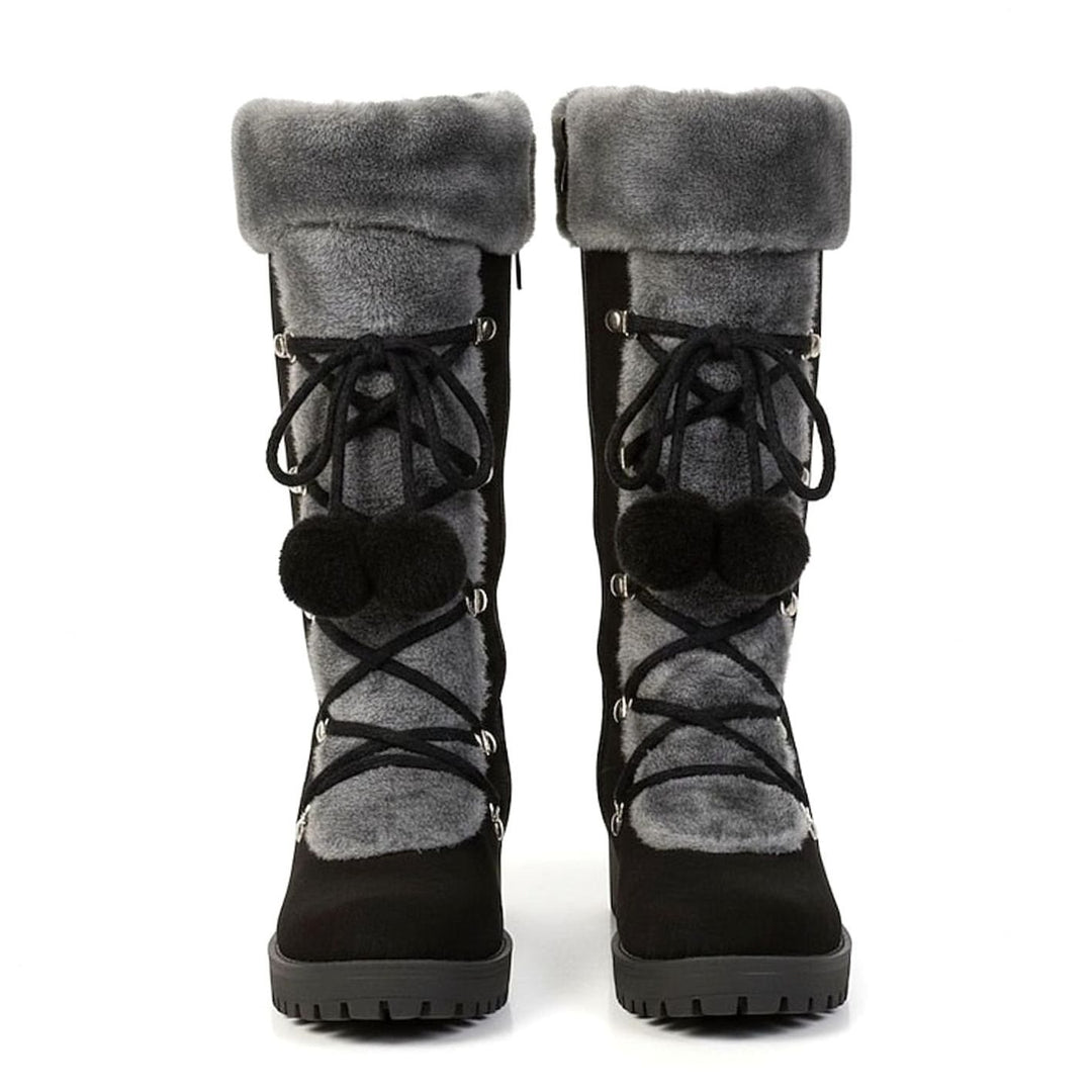 Women's Fur-Trimmed Lace-Up Knee-High Snow Boots