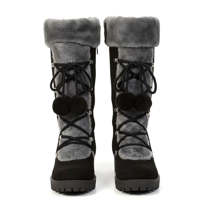 Women's Fur-Trimmed Lace-Up Knee-High Snow Boots