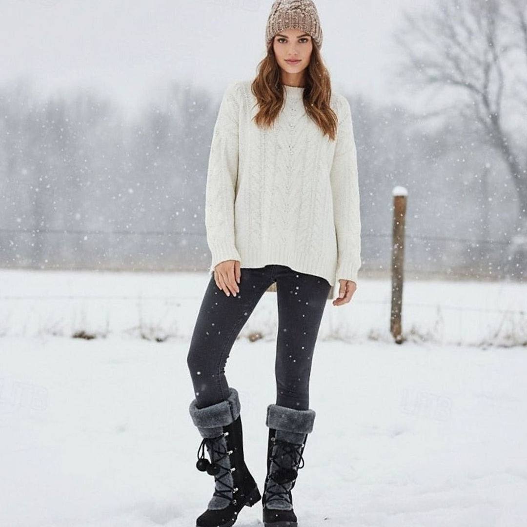 Women's Fur-Trimmed Lace-Up Knee-High Snow Boots