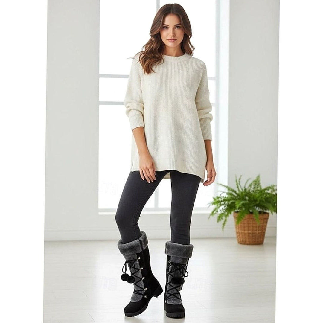 Women's Fur-Trimmed Lace-Up Knee-High Snow Boots