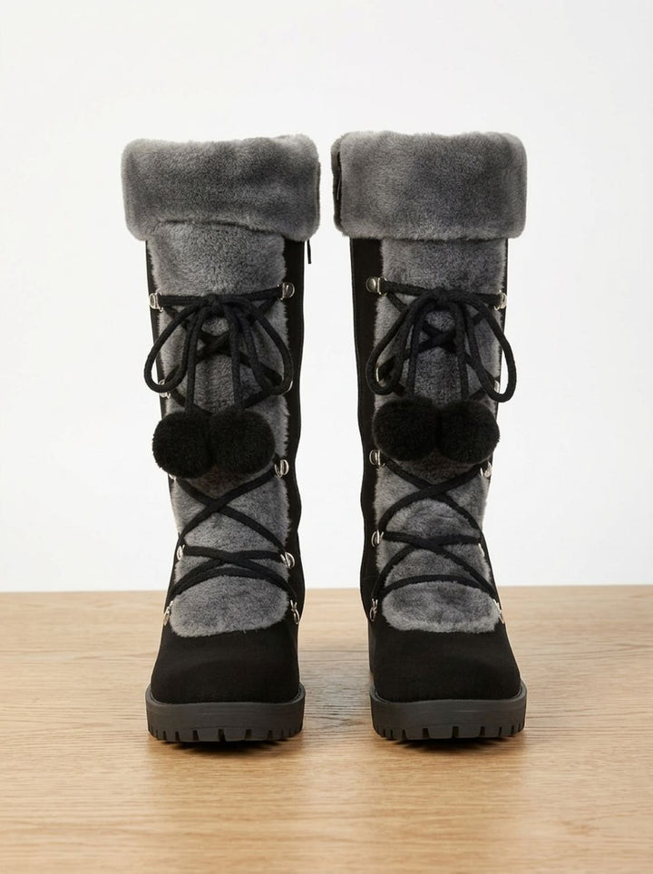 Women's Fur-Trimmed Lace-Up Mid-Calf Snow Boots