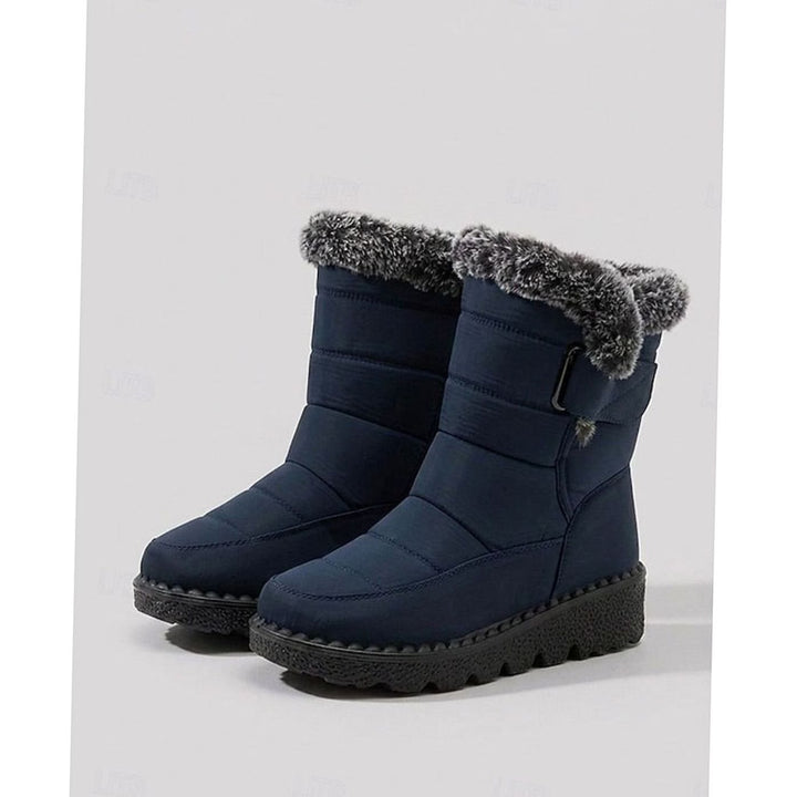 Women's Fur-Trimmed Quilted Mid-Calf Snow Boots - Blue