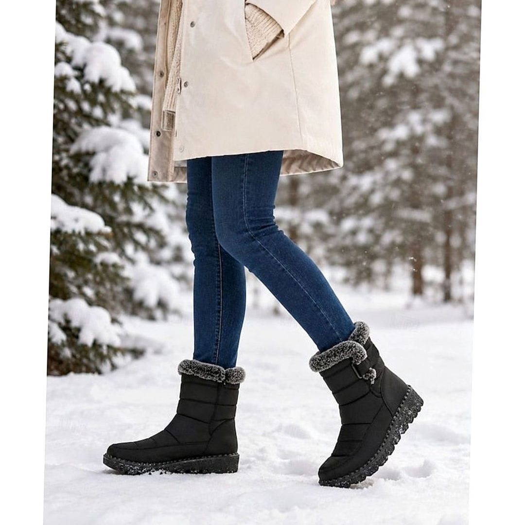 Women's Fur-Trimmed Quilted Mid-Calf Snow Boots
