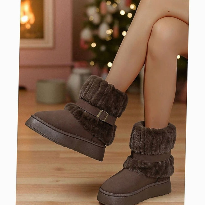 Women's Fur-Trimmed Slip-On Winter Snow Boots