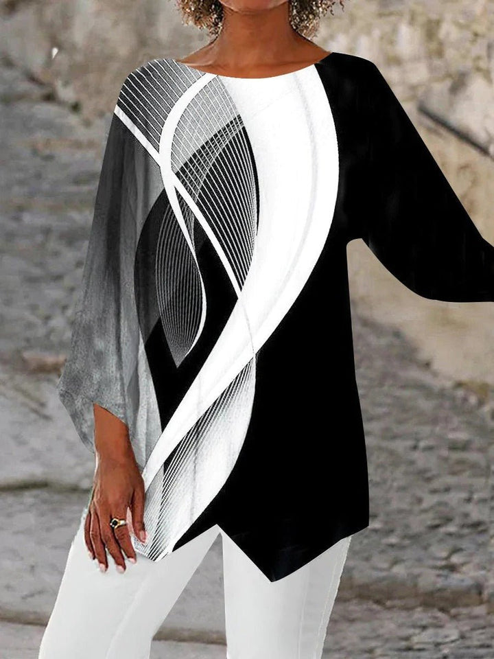 Women's Geometric Print Long-Sleeve Asymmetric Tunic Top