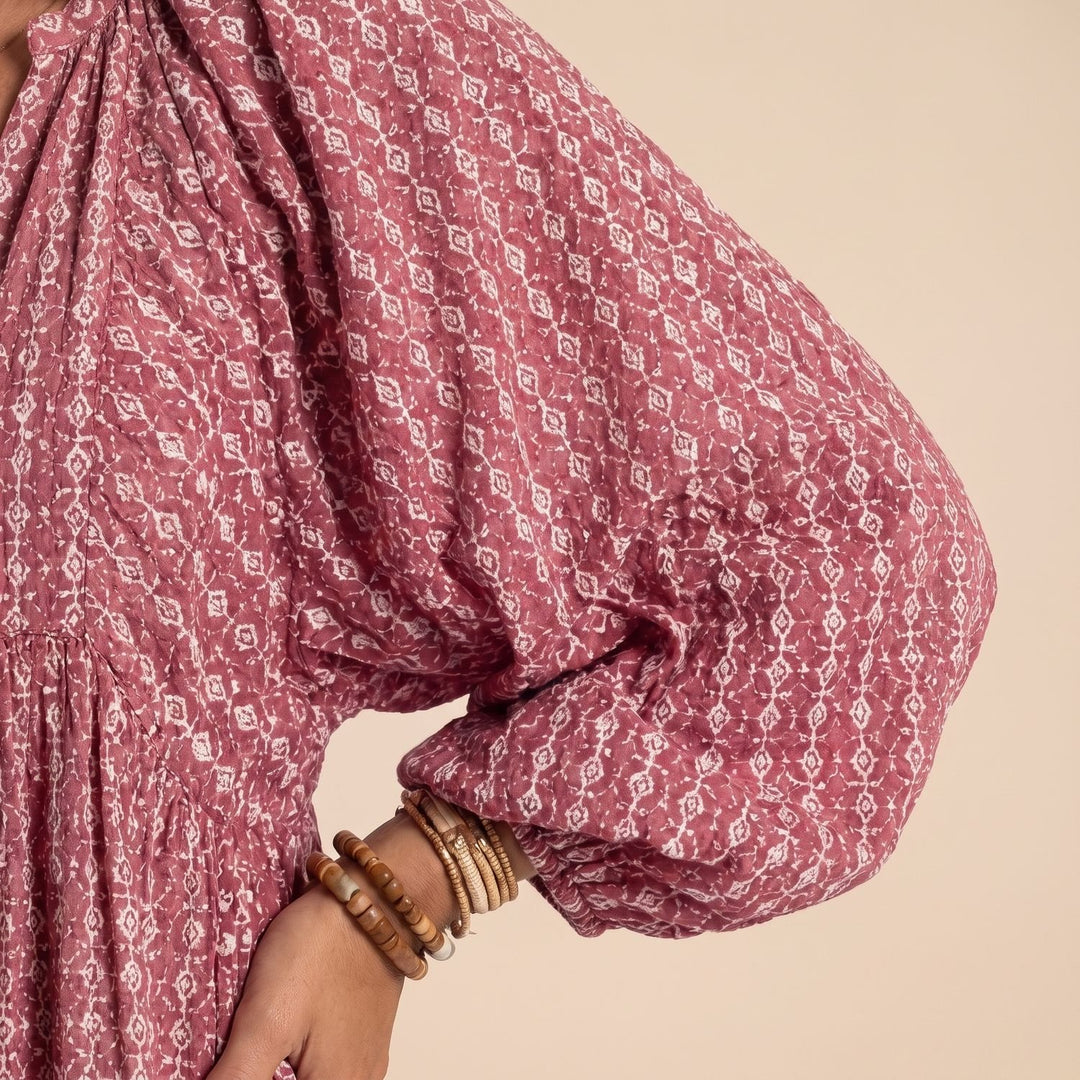 Women's Geometric Print Long Sleeve Tiered Maxi Dress