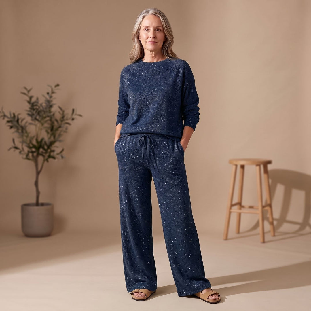 Women's Glitter Crewneck Pajama Set Two-Piece Loungewear - Blue