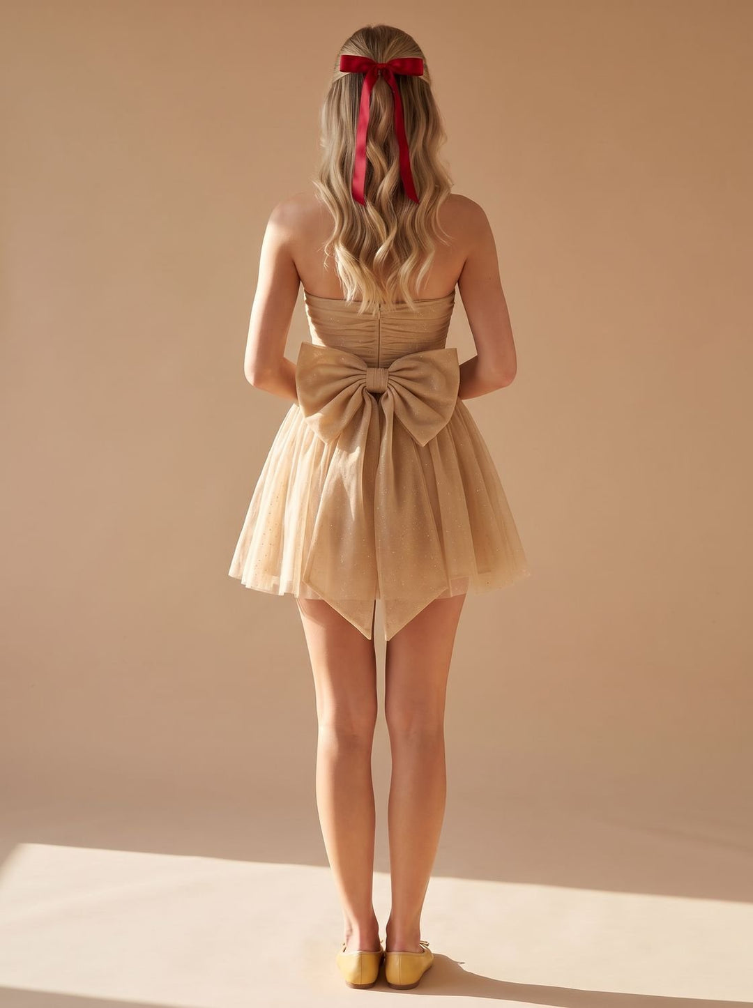 Women's Glitter Pleated Strapless Bustier Christmas Party Mini Dress