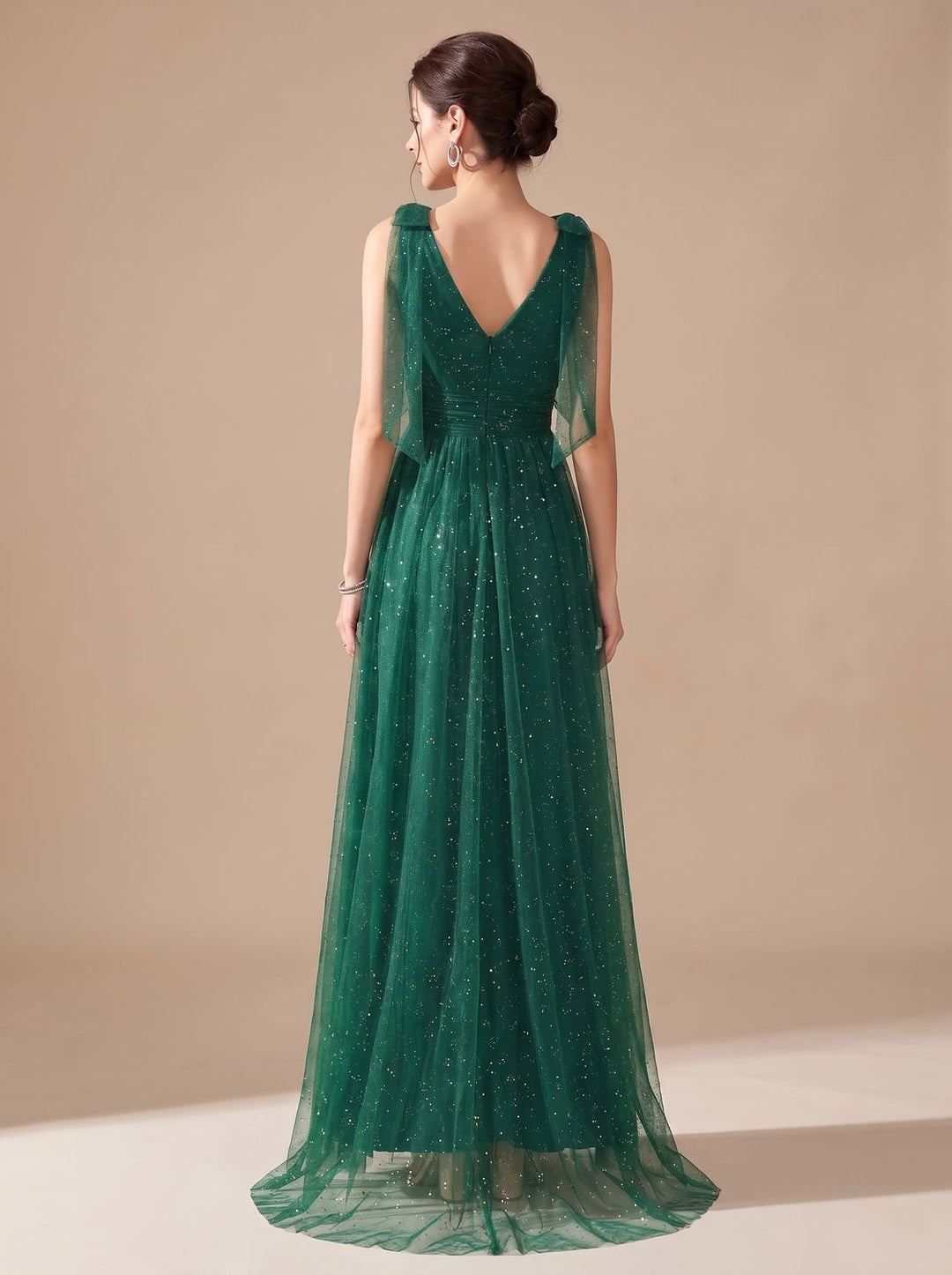 Women's Glitter Sequin V-Neck Sleeveless Long Formal Dress