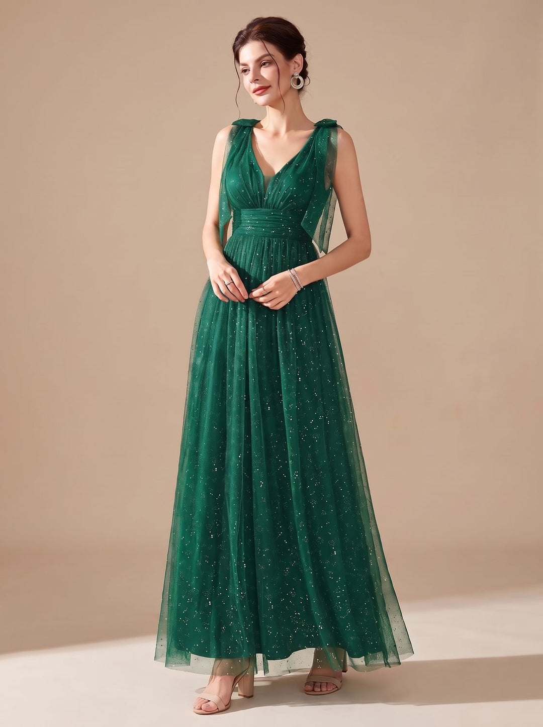 Women's Glitter Sequin V-Neck Sleeveless Long Formal Dress