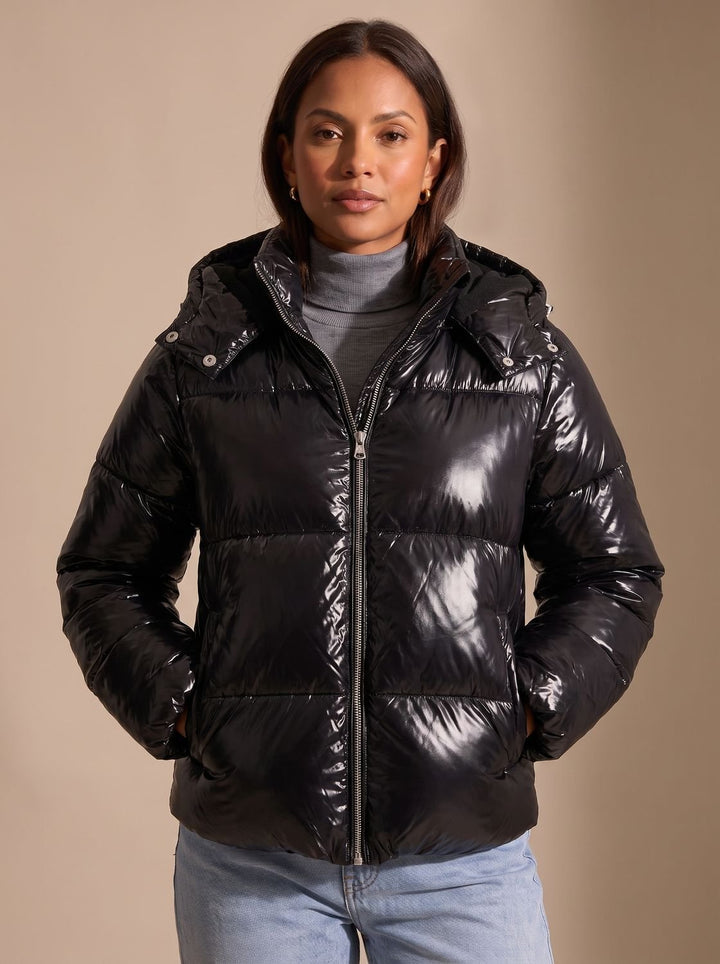 Women's Glossy Hooded Quilted Puffer Jacket
