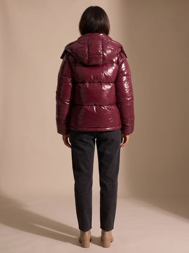 Women's Glossy Hooded Quilted Puffer Jacket