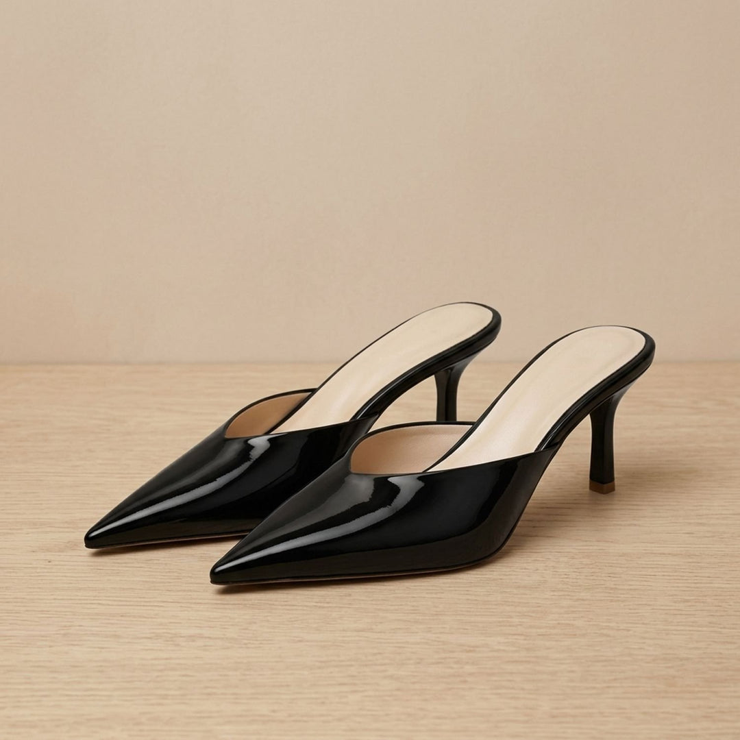Women's Glossy Pointed Toe Slingback Heels Slip-On Mule Pumps
