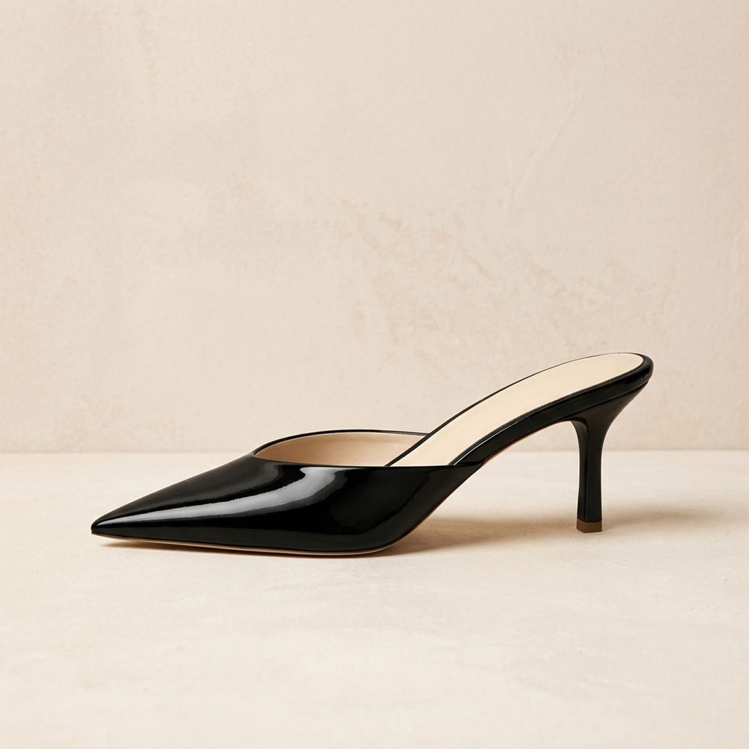 Women's Glossy Pointed Toe Slingback Heels Slip-On Mule Pumps